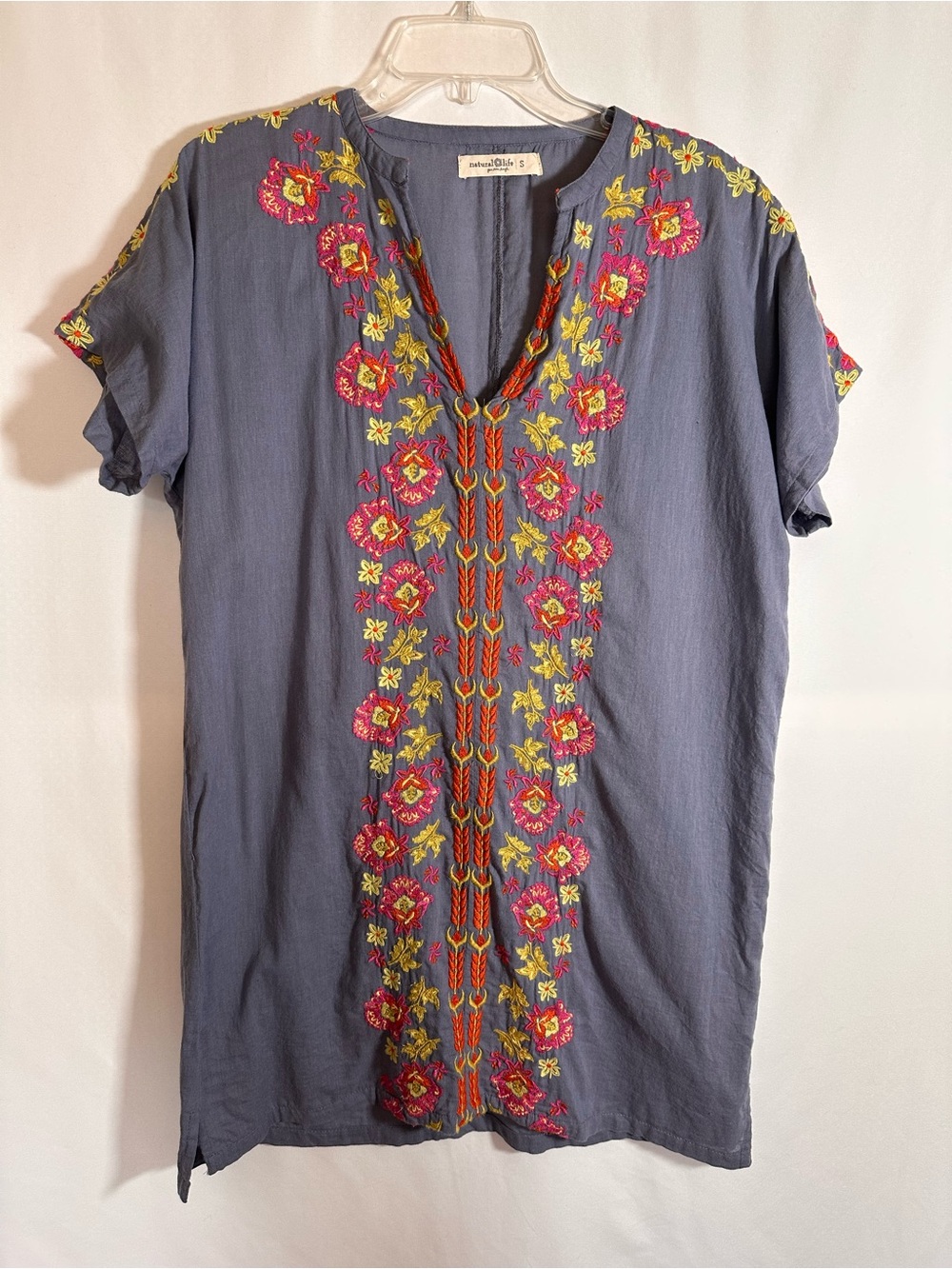 Natural Life Embroidered‎ Boho Tunic Dress Gray S